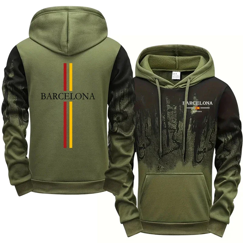 Conjunto de 2 piezas con capucha y estampado de Barcelona, traje cómodo para el hogar y al aire libre, gran oferta de 2025, chándal para hombre, Sudadera con capucha, pantalones de chándal