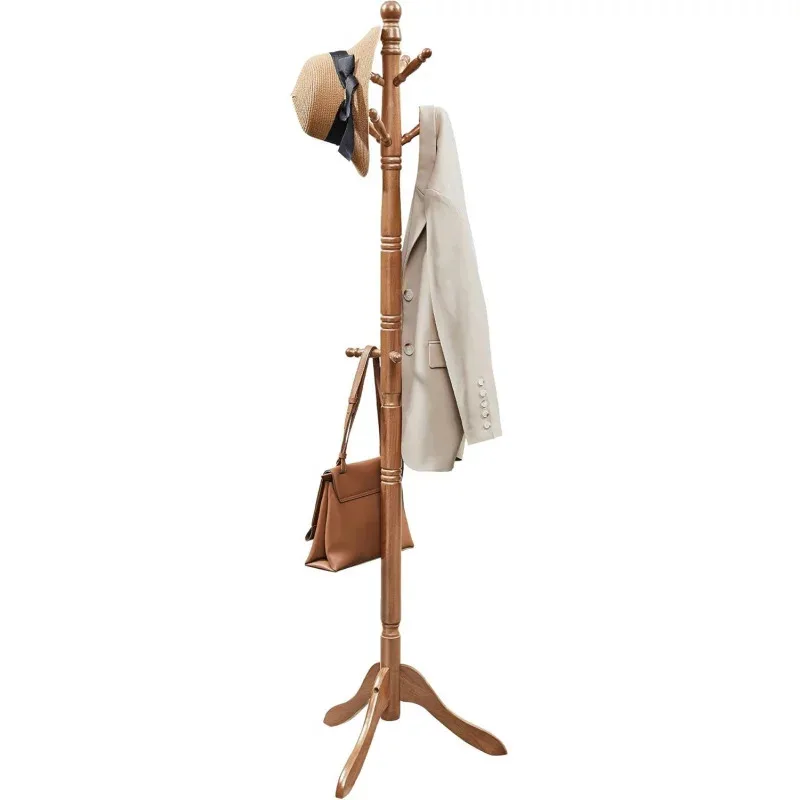 

Free-Standing Coat Rack for Entryway, 10-Hooks Hallway Tree for Hats & Bags, Solid Rubberwood