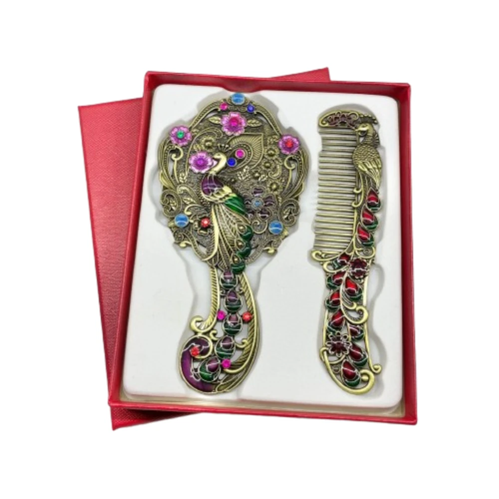 

Портативный набор: зеркало-расческа «Павлин», ручное винтажное зеркало для макияжа в стиле принцессы, ретро-зеркало с металлической ручкой, косметическое зеркало