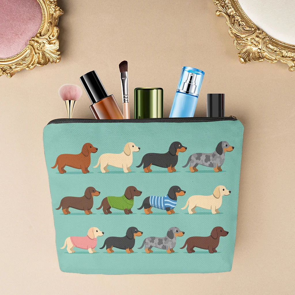 Trousse à cosmétiques légère avec fermeture éclair, motif chiens teckel mignons, pour femmes, sac de rangement pour articles de toilette, 1 pièce