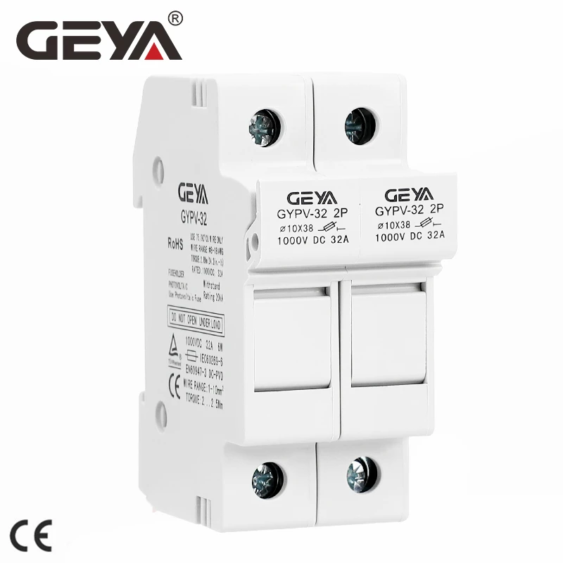 GEYA GYPV-32 1P 2P Parallel DC Fuse Holder 10*38mm High Voltage Solar PV 1000V Fuse Link Base