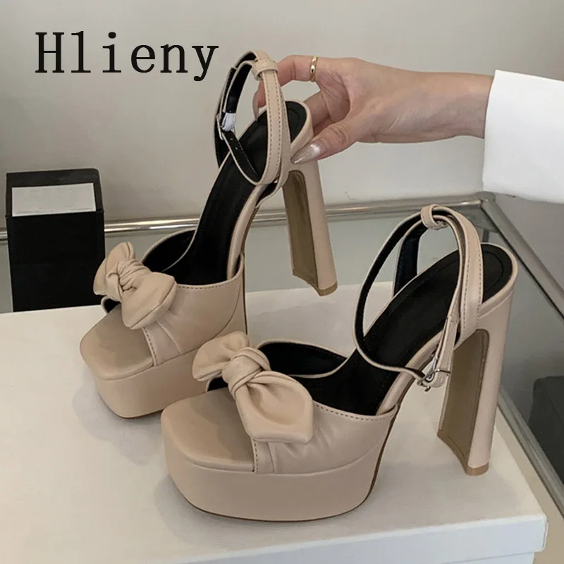 Hlieny Sexy Pleated Bowknot Women\'s Sandals Peep Toe Platform High Heels Party Banquet Fashion Buckle Strap Pumps Shoes