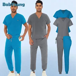 Nurse Uniform Scrubs Blouse Trousers Fashion Mens Scrub Suits Short Sleeve T-shirt Jogger Pants Doctor Dentist Overalls Medical