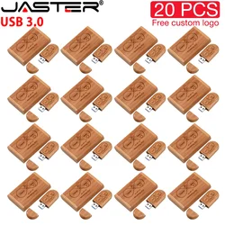 JASTER 20PCS/LOT Wooden USB 3.0 Flash Drives 128GB Free Logo Pen Drive 64GB 32GB Memory Stick Creative Gift USB Stick for Laptop