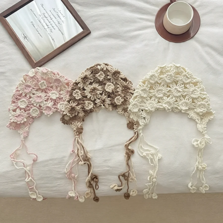 

Детские шапочки с цветочным узором, ажурные вязаные шапочки-боннеты, жаккардовые вязаные шапки для новорожденных, детские аксессуары для волос, теплые осенние шапки для малышей, шапки для девочек в школу