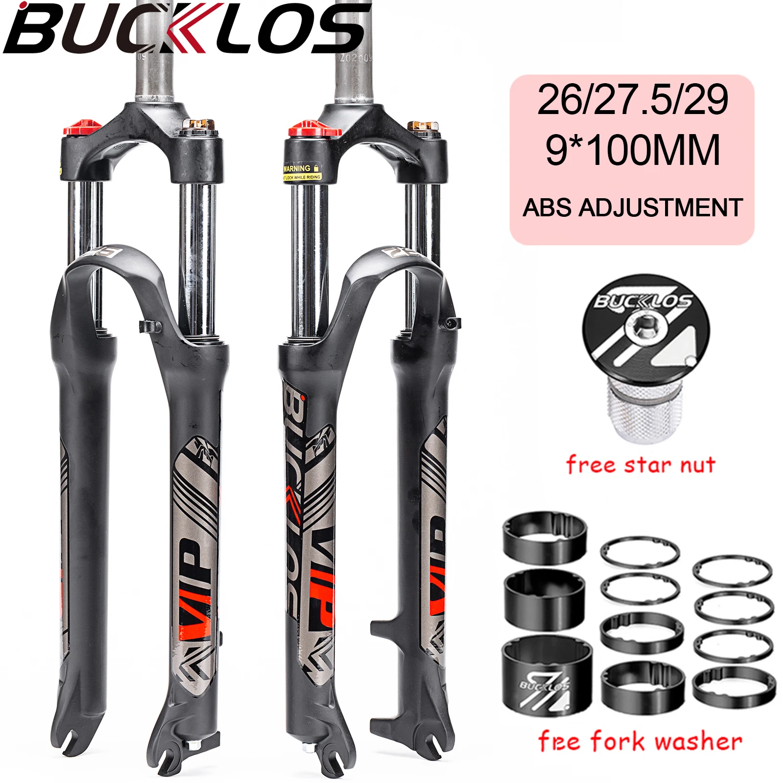 

BUCKLOS Mountain Bike Fork 26 27.5 29 Suspension MTB Fork 9*100mm Aluminum Alloy 28.6mm Straight Tube AM Bicycle Forks
