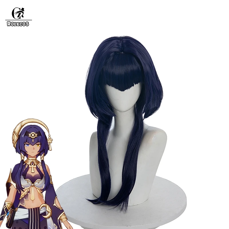 

ROLECOS Genshin Impact Candace Cosplay Wig Synthetic Hair Women 50cm Long Purple Wig Heat Resistant Wigs