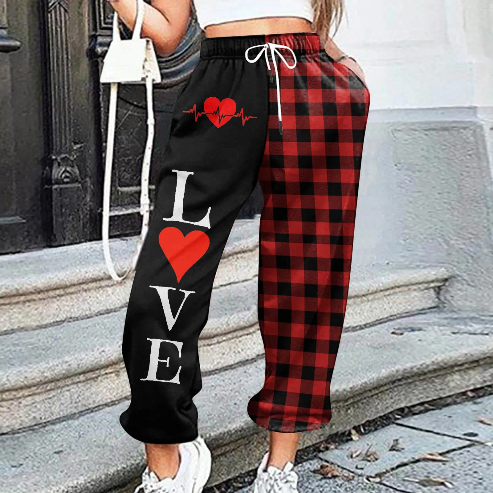 

Valentine's Day Clothes Streetwear y2k Pants For Women 2024 High Waist Baggy Pockets Pants Parachute Sweatpants Casual Trousers