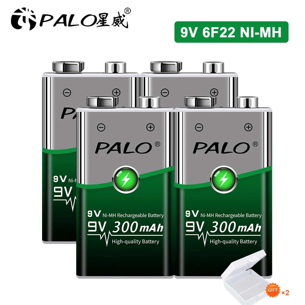 PALO 9V NiMH Rechargeable Battery 6f22 9V batteries For Remote Control,RC Helicopter Toy, Microphone,Massager Detector Batteries