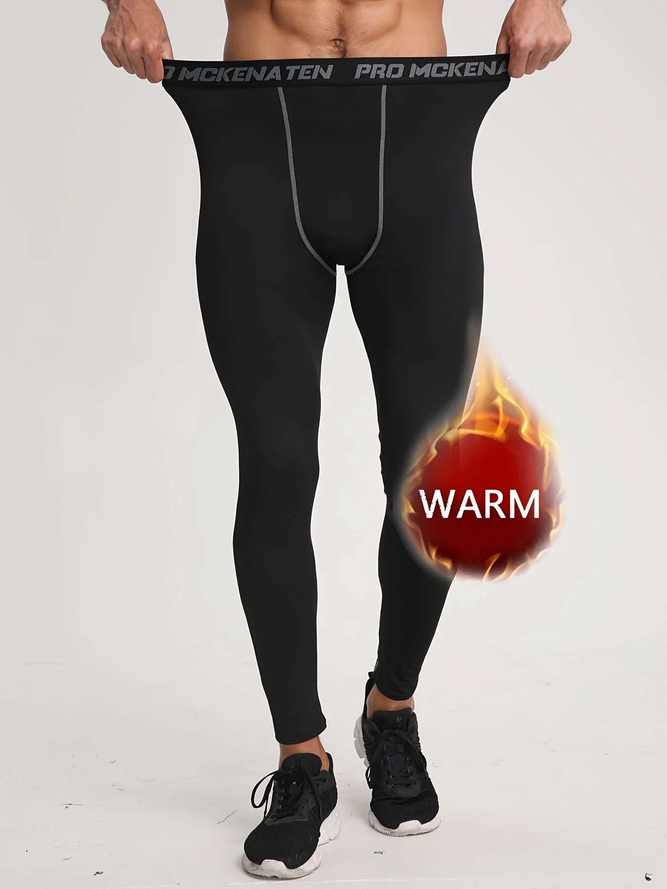 Men's warm compression leggings, elastic moisture absorbent sweatpants, autumn and winter training and casual wear