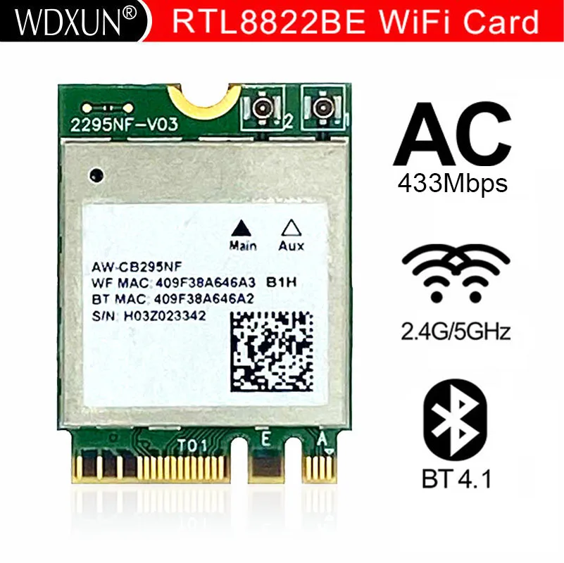 

WDXUN RTL8822BE 802.11AC 2,4G/5 ГГц 433 Мбит/с Wi-Fi Bluetooth 4,1 NGFF Беспроводной адаптер M.2 WIFI CARD