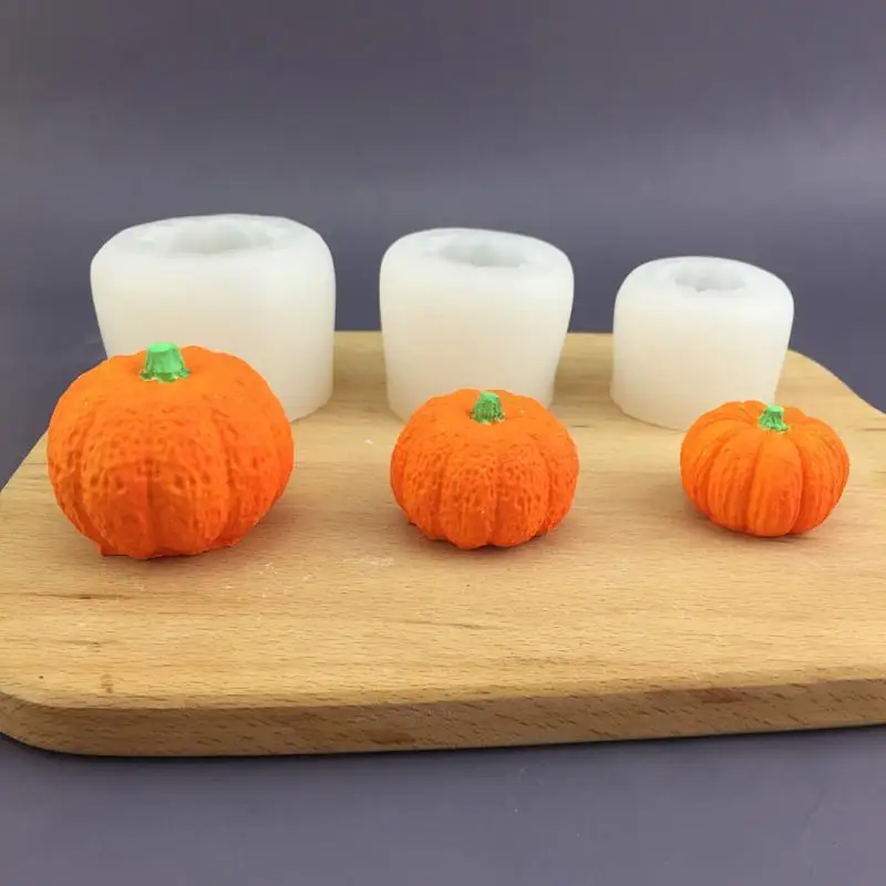 5 Stück 3D-Kürbis-Silikonformen, hitzebeständig, zum Basteln von Kerzen, Seifen, Schokolade, zum Backen und als Geschenkdekoration. – Detail 2