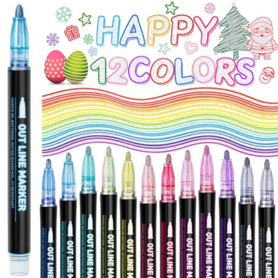 

Outline Glitter Markers, Teen Girl Gifts Trendy Stuff, Art Supplies for 6-8 9-, Crafts for Girls 8-, Self Outline Metallic Mark