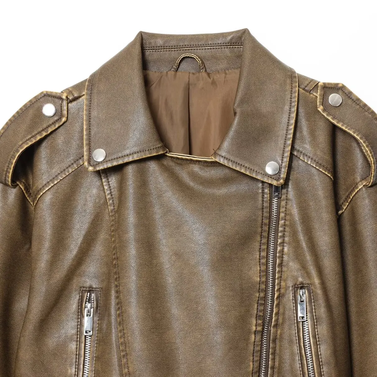 Faionable Simple Waing Belted Leather Jaet Coat Women's Autumn Winter New Arrival ZR Sle All-Match ort Outerwear