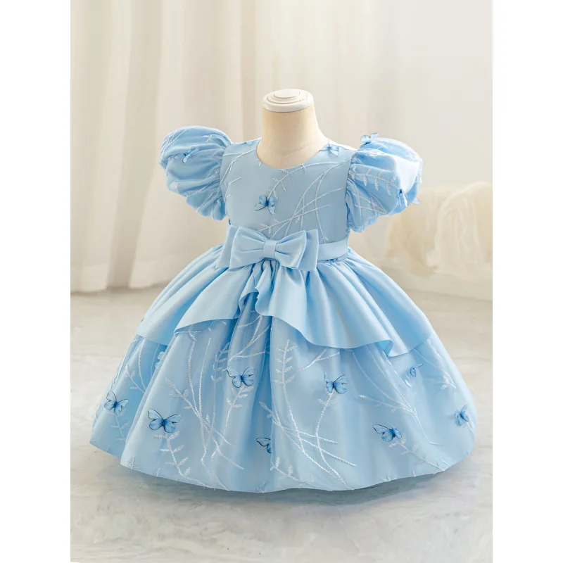 2025New Year's New Cross-Border Baby Children's Dress with Bowknot Stylish Baby Formal Dress Puffy Skirt Wholesale