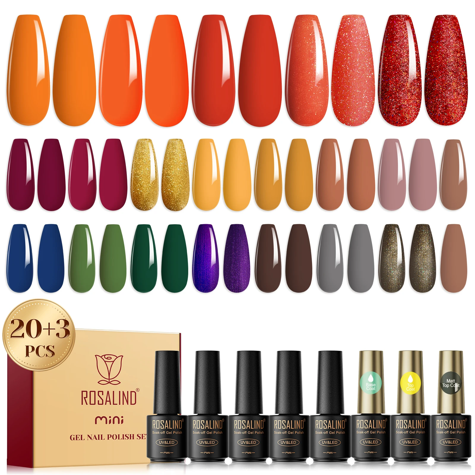 ROSALIND Gel varnishes Classic 20 Colors Nail Polish Hybrid Soak Off Semi Permanent Nail Gel Set for DIY/Salon