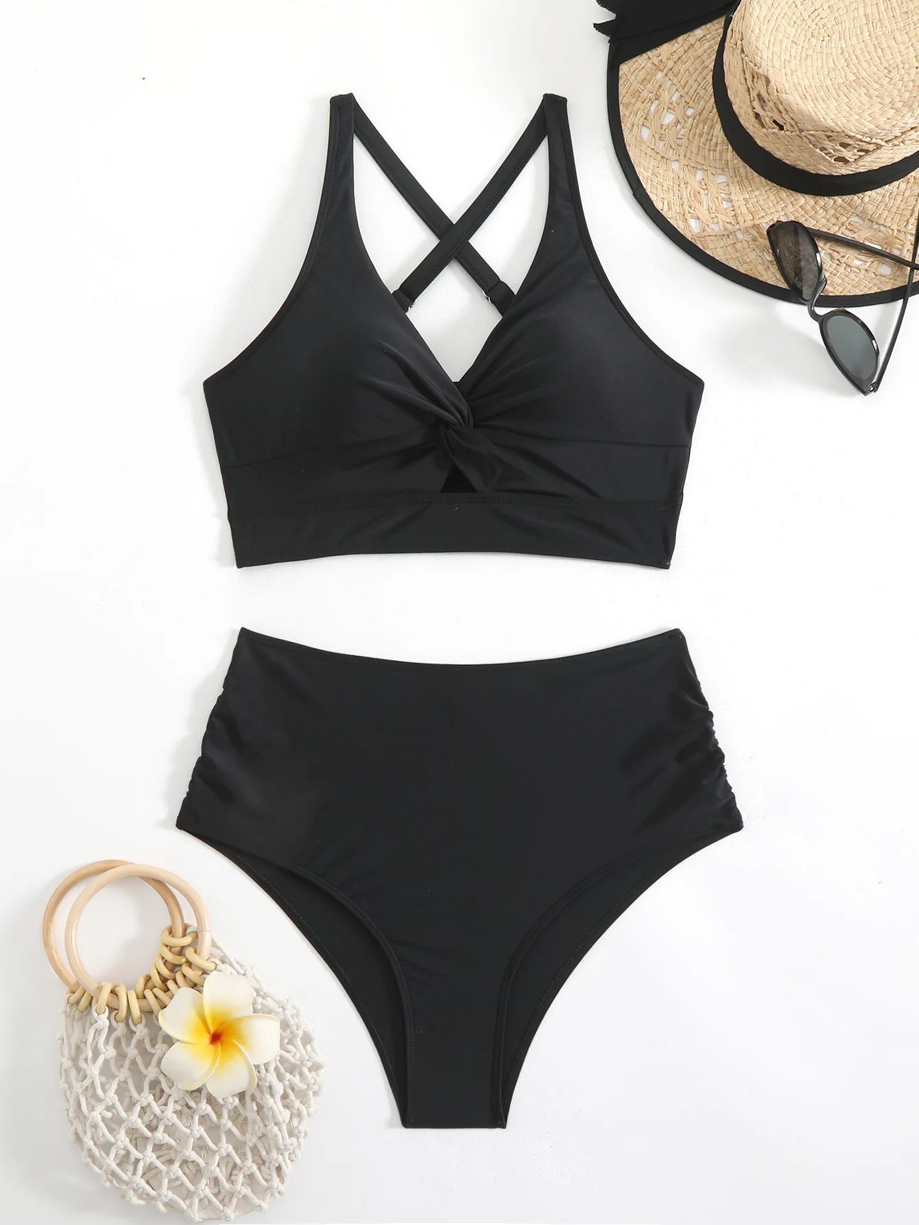 

Sexy High Waist Bikini 2025 Push Up Swimsuit Criss Cross Swimwear Women Black Bikinis Set Beachwear Bathing Suit Ladies Holiday