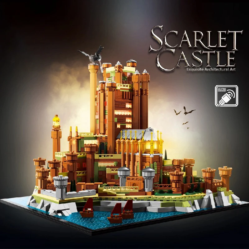 Bloques de construcción de castillo escarlata para adultos, tronos de juegos creativos, colección de modelos modulares, pantalla LED, juguetes de montaje, regalos, 2374 Uds.