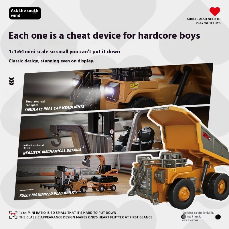 New Full-Scale Mini Excavator Tipper Truck 1:64 Remote Control Engineering Vehicle Mini Forklift Birthday Gift Toy RC Trucks
