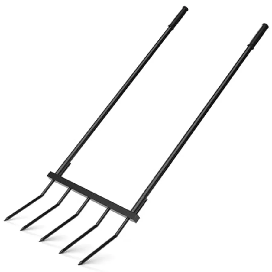 Broadfork Garden Tool Heavy Duty, 5 Tines Broad Fork for Gardening, U-Shaped Garden Fork for Loosening Soil, 20 in. Wide Broadf