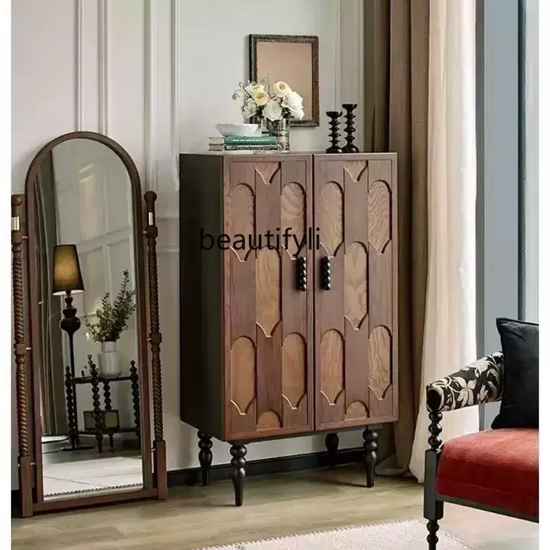 

French retro solid wood side cabinet American porch dining side French storage shoe cabinet