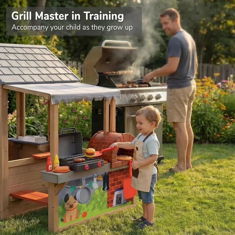 Kids Outdoor Wooden Playhouse, - Kids Outdoor Grill recension och pris