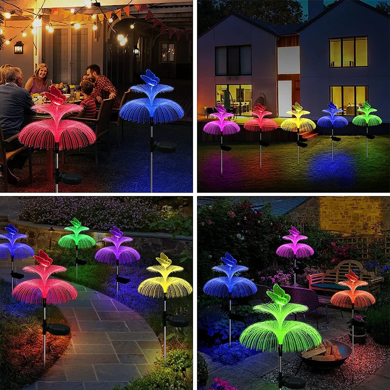 1/2 Stuks Zonne-Energie Tuinverlichting 7 Kleur Veranderende Dubbele Laag Kwallen Lamp Met Vlinder Buitenverlichting Voor Tuin Decor