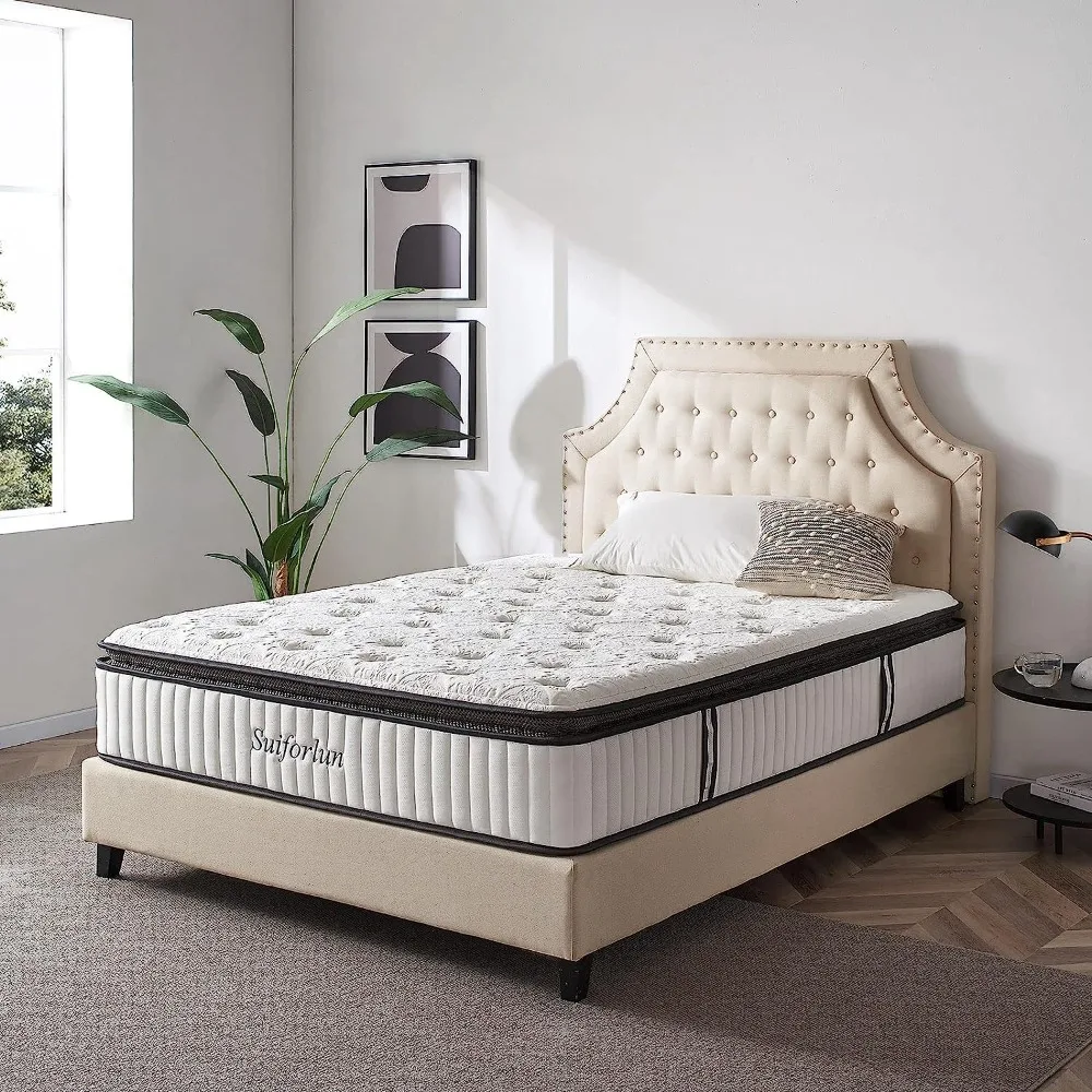 Queen Mattress 12 Inch, Memory Foam Hybrid Mattress with Luxury 7 Layers,Encased Coils Innerspring for Back Pain Relief,Mattress