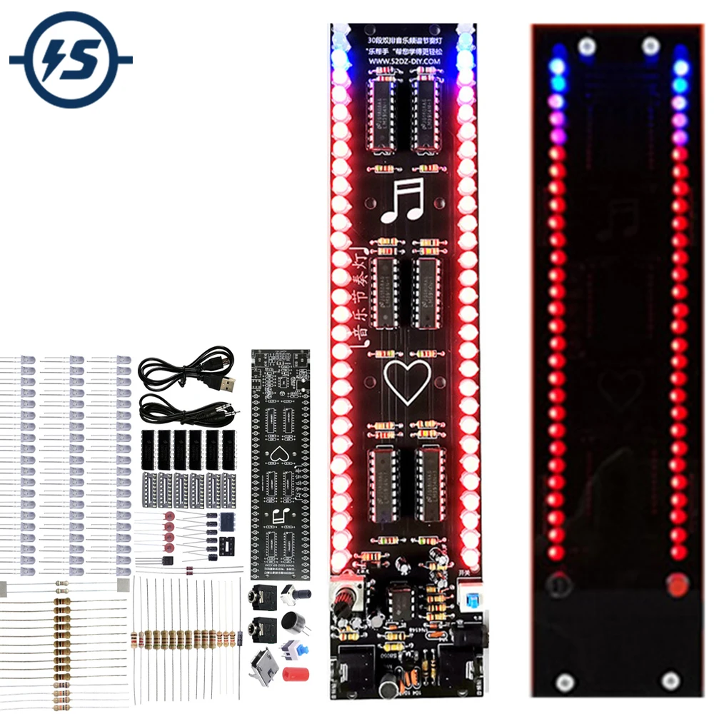 DIY LED Electronic Kit Audio Rhythm Dual Color Light Music 30 Segment Spectrum Volume Level Indicator Soldering Project Practice