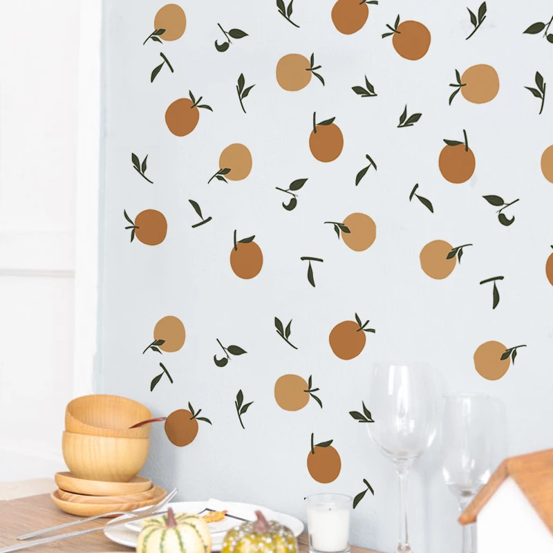 Cartoon Fruit Boho Nordic Orange Wall Sticker Nursery Home Decoration Kids Bedroom Baby Girls Boys Room Vintage Stickers