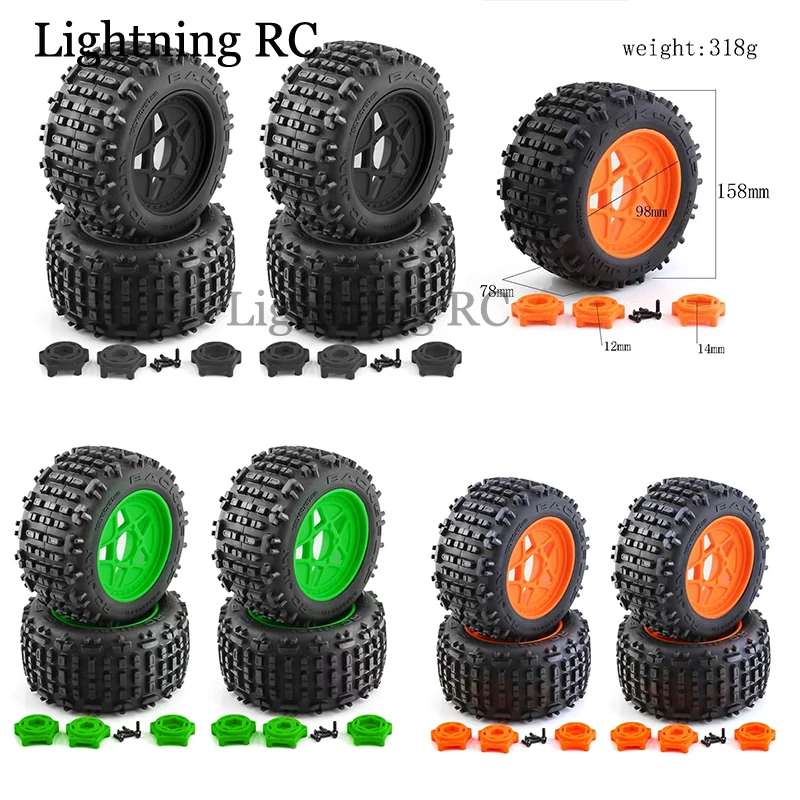 

4Pcs 158mm 1/8 1/10 Monster Truck Tire 12/14/17mm Wheel Hex for Sledge E-Revo ARRMA KRATON Outcast Tamiya