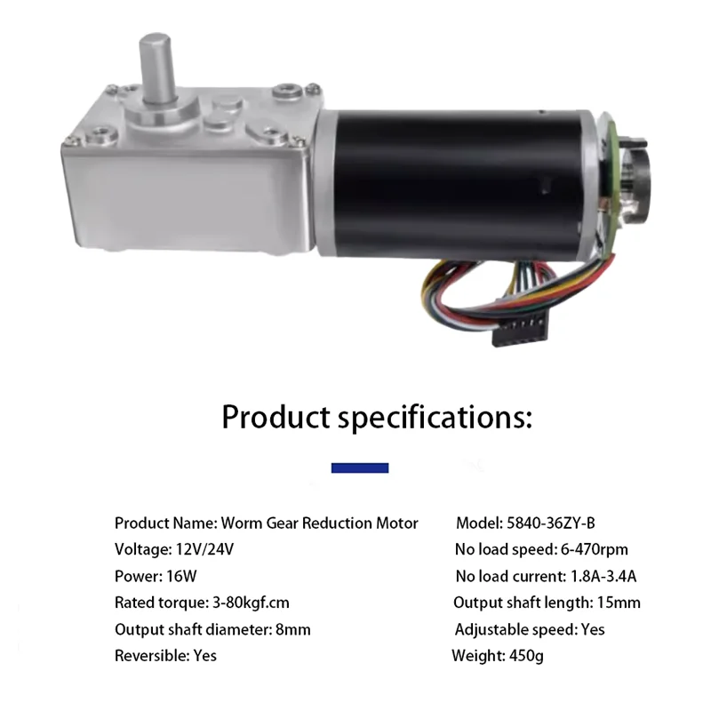 5840-36ZY 12v 24v worm gear DC reduction motor with high torque 100KG 6-470rpm right angle motor and encoder CW/CCW