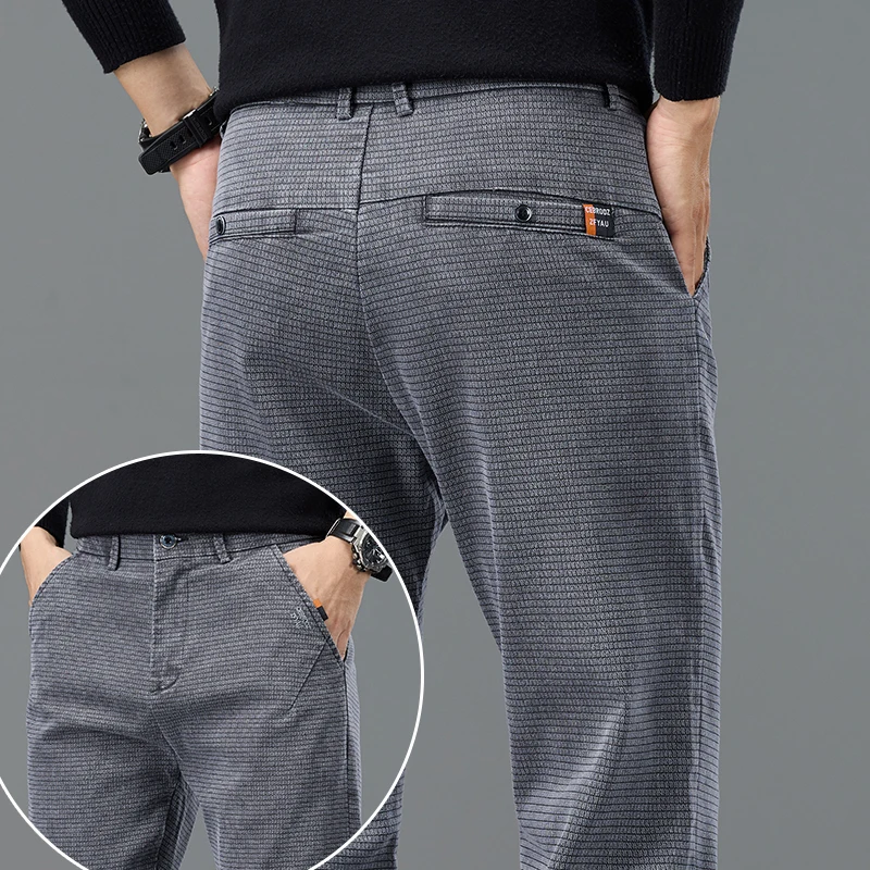 

Spring New Men's Casual Pants Plaid Fabric Comfortable Soft Elastic Slim Straight Business Trousers Fashion Korean Clothes