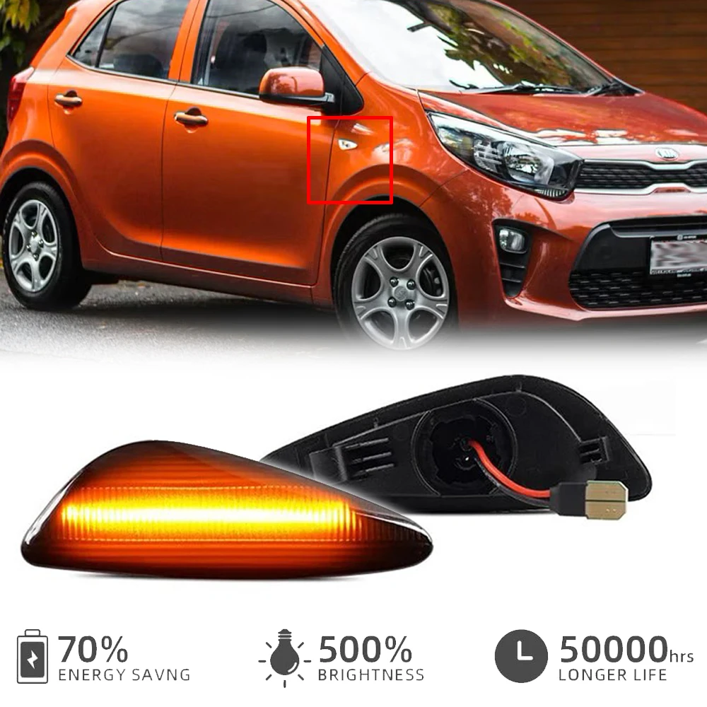 

2Pcs LED Front Fender Side Marker Brake Light Smoked Lens For KIA Cerato K3 2012-2017 PICANTO TA 2011-2021 Blinker Amber Bulbs