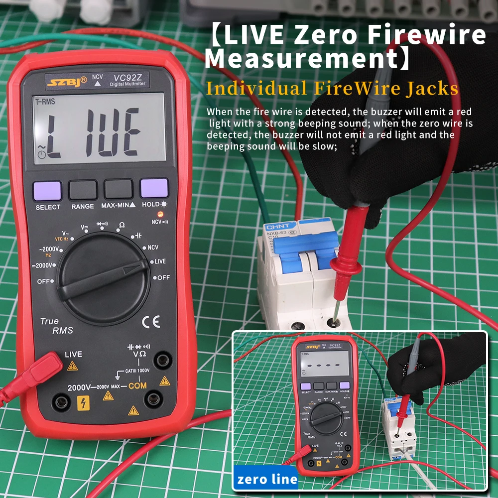 SZBJ VC92z Digital Multimeter Large Screen Display, Measures Phase-to-Phase Voltage, 2000V AC/DC Voltage, 2KV High Voltage Meter