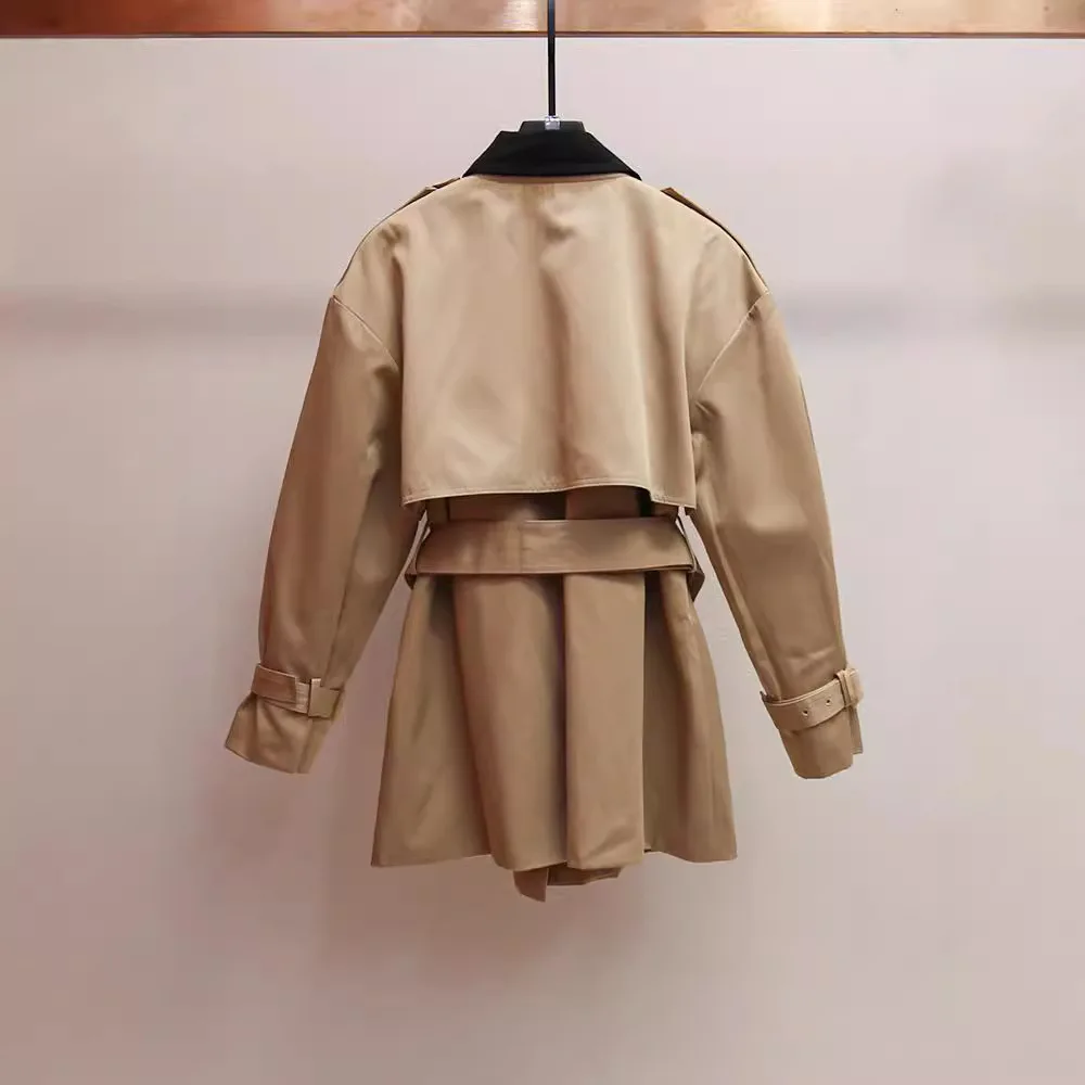 High-End Dames Utili Sle Kleur Blo Kraag Gordel Jas Lange Sve Pendelen Herfst Seizoen Triacetaatvezel Bovenkleding