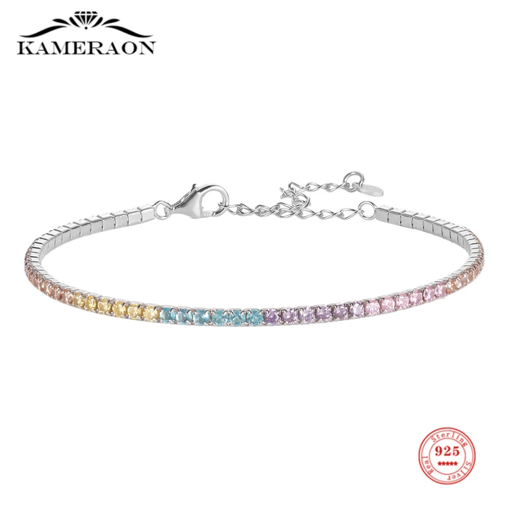 925 Sterling Silver Colorful Tennis Bracelet Link Chain 18K Gold Plated Fine Jewelry Gifts for Women Birthday Party Gifts