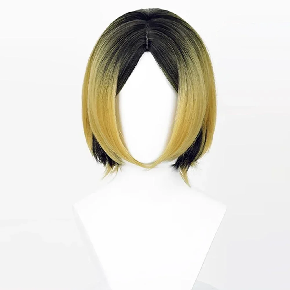 Anime Pruiken Synthetische Korte Rechte Middendeel Zwart Blond Ombre Haar Pruik Voor Feest