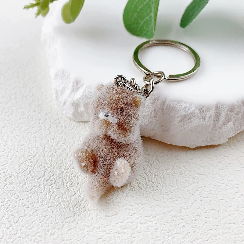 (.) Lovely 3D Flocked Otter Pendant Cute Cartoon Keychain Bag Pendant Keyring Hanging Decoration DIY Key Accessories view 4