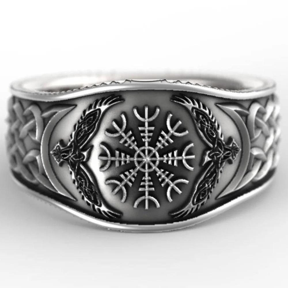 

Hot Nordic Myth Story Celtic Wolf Man Ring Retro Compass Ring Ancient Silver Ring Jewelry anillos para hombre bague femm postage