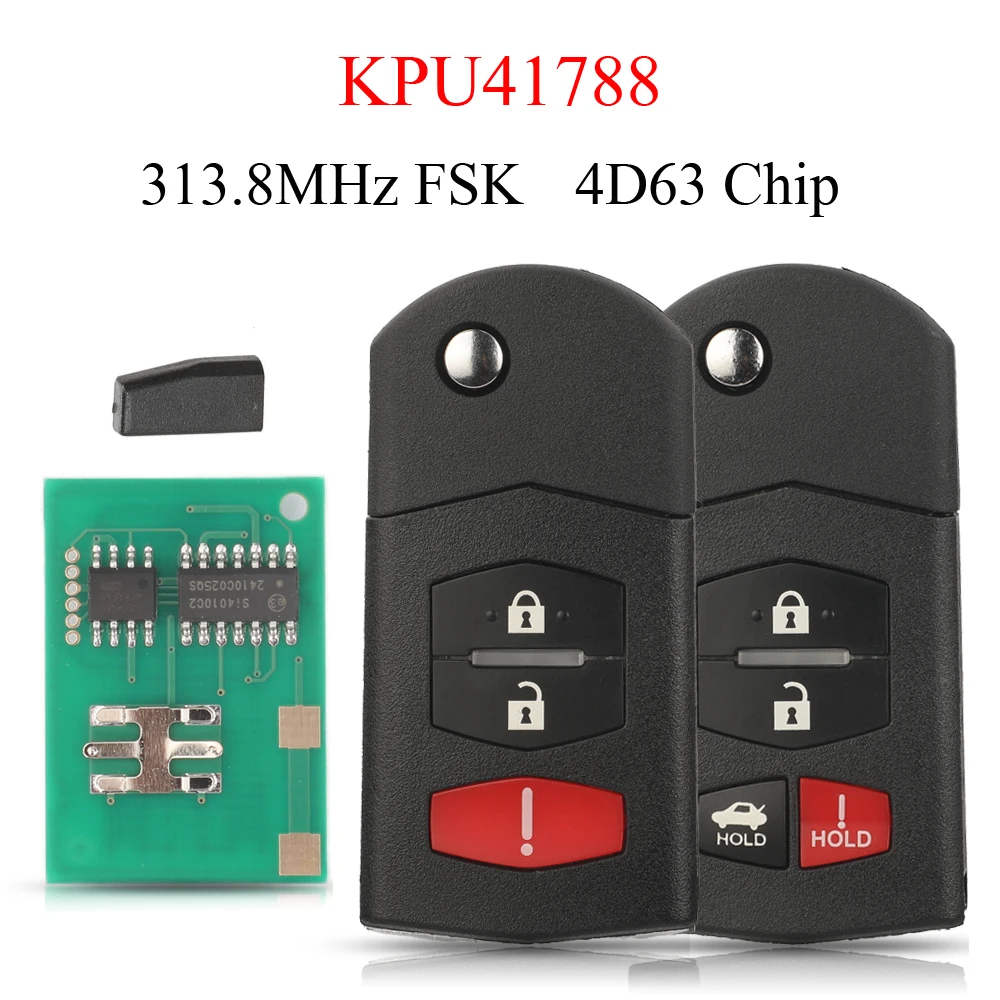 jingyuqin 3/4 Buttons 313.8MHz FSK 314/315Mhz 4D63 Chip Auto Fob Contol Flip Remote Car Key KPU41788 for Mazda 6 2006 2007 2008