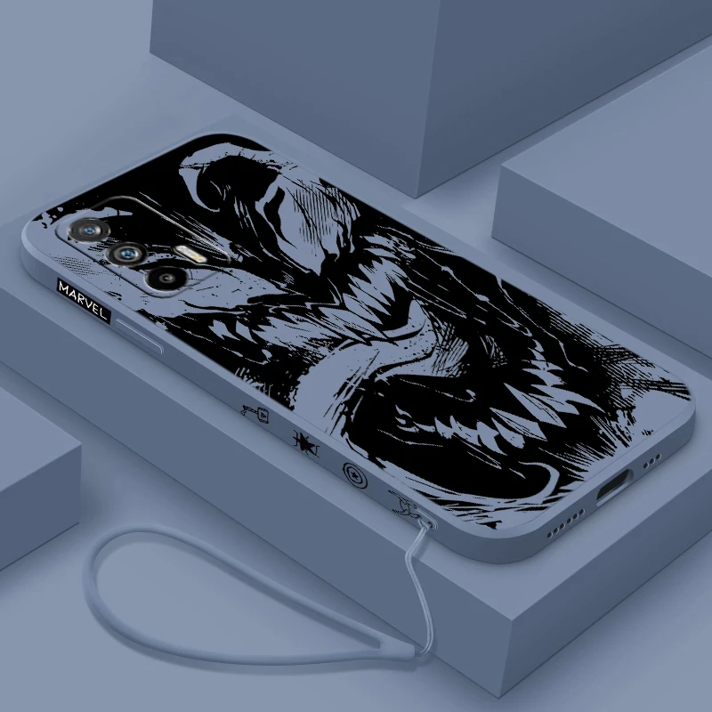 Marvel Venom For Realme Q5 GT Neo 5 3T 3 XT X3 C55 C30 C21Y C11 C2 Explorer Master Liquid Left Rope Phone Case