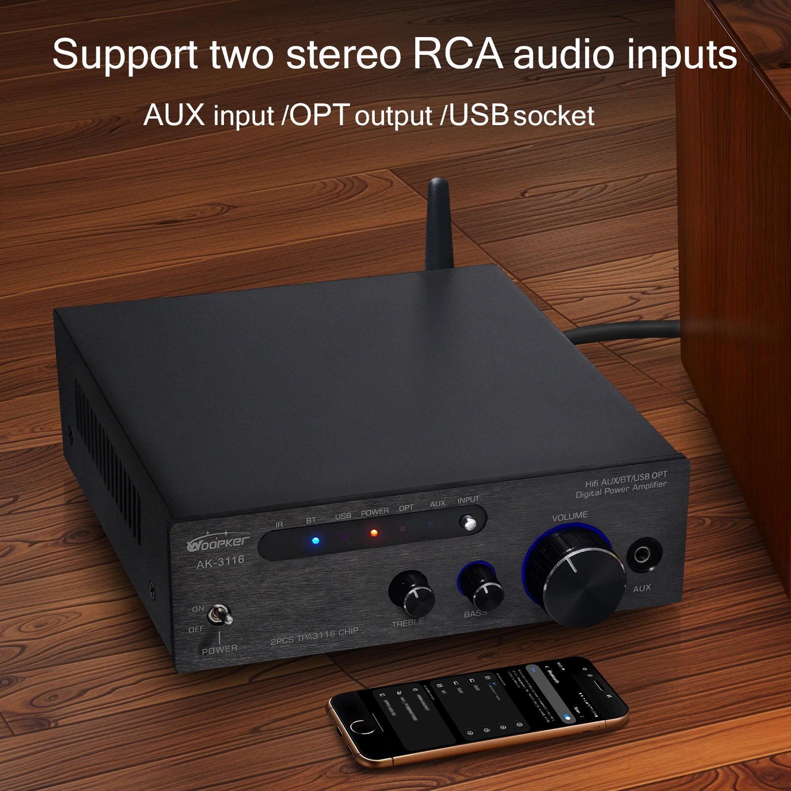Woopker Sound Verstärker TPA3116 D2 100W Mini HiFi Stereo Klasse D Verstärker Bluetooth Audio Verstärker Woofer Hochtöner Heimkino – Detail 5