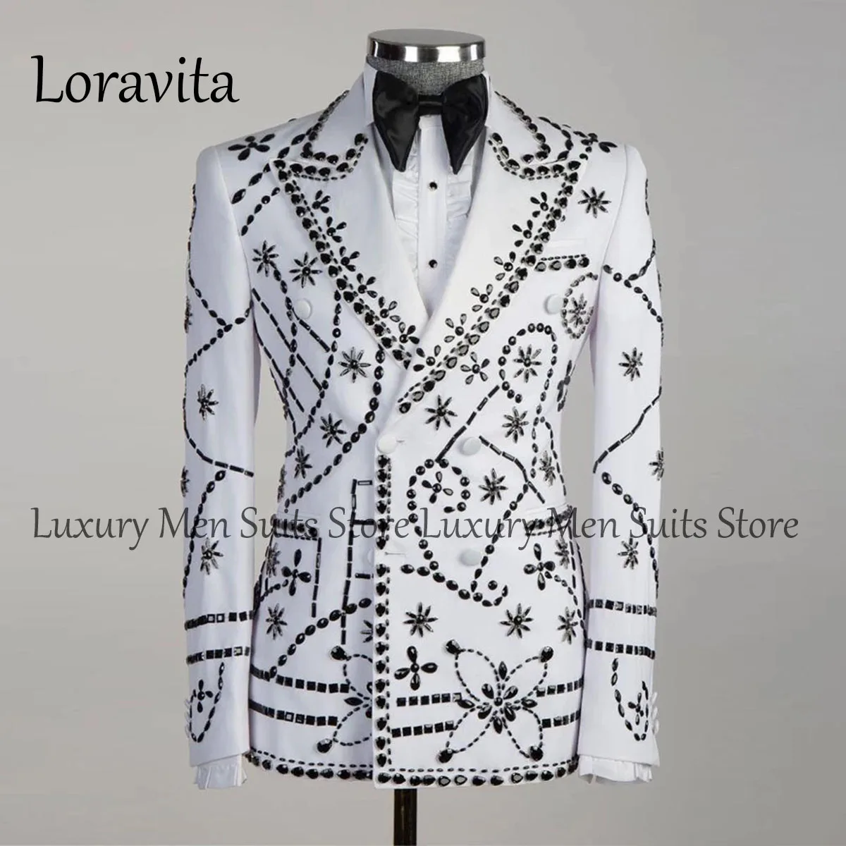 Luxury Metallic Jewelry Ornament Tuxedos Men Suits 3 Pieces Wedding Groom Customized Party Male Prom Blazers Ternos Completo