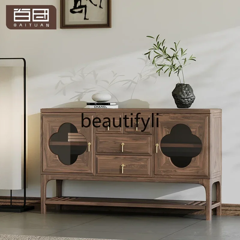 A32  New Chinese-style North American black walnut solid wood entrance cabinet Modern Chinese Song-style aesthetic furniture