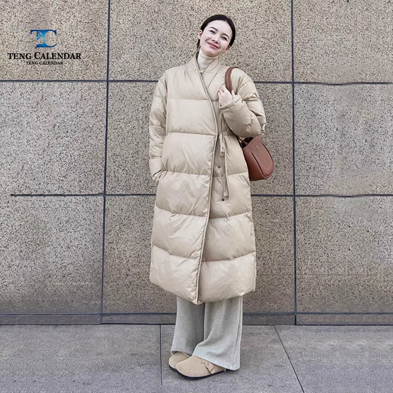Jaqueta elegante, novo estilo chinês longo estilo ocidental jaqueta de pato branco, novo estilo de inverno 2025 feminino