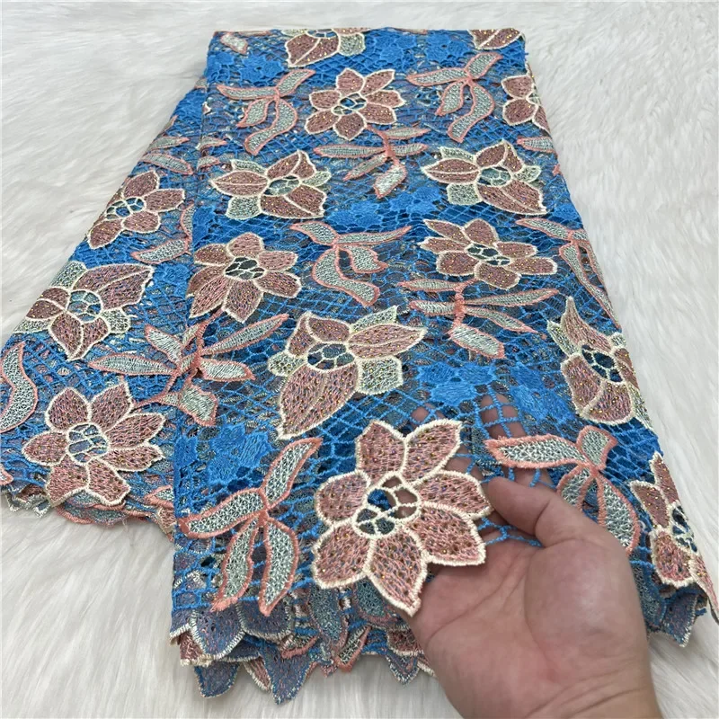 

5 Yard Multi color soft water soluble French Guipure Lace African Tulle Cord Net Embroidered Fabric For Wedding Party 27L52502