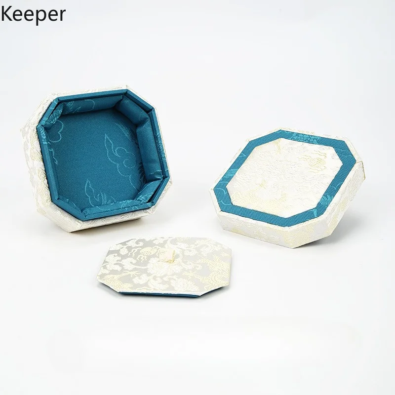Luxury Octagonal Brocade Jewelry Box, Eid Gift Double-Lid Storage for Bracelet & Necklace, Velvet Lined Gift Case