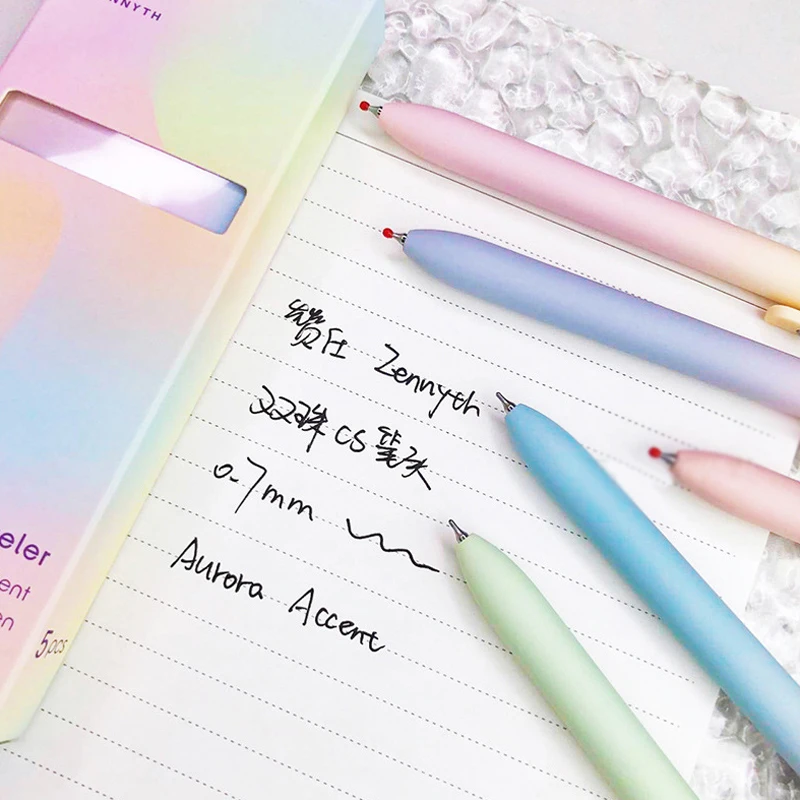 5 Pcs/Set Aurora Gradient Colour Gel Pens 0.5mm Black Quick Dry Smooth Gel Ink Pen For School Student Writing Stationery