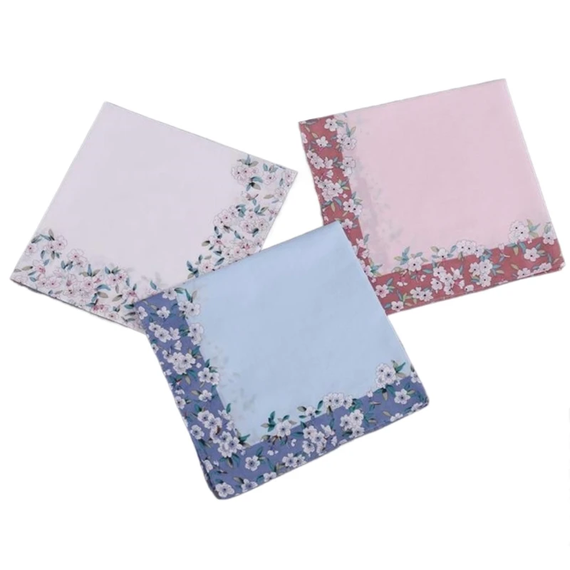 Ladies Elegant Handkerchief Cotton Handkerchiefs Hanky for Women Soft Absorbent Comfortable Fabric Flower Pinted Hanky